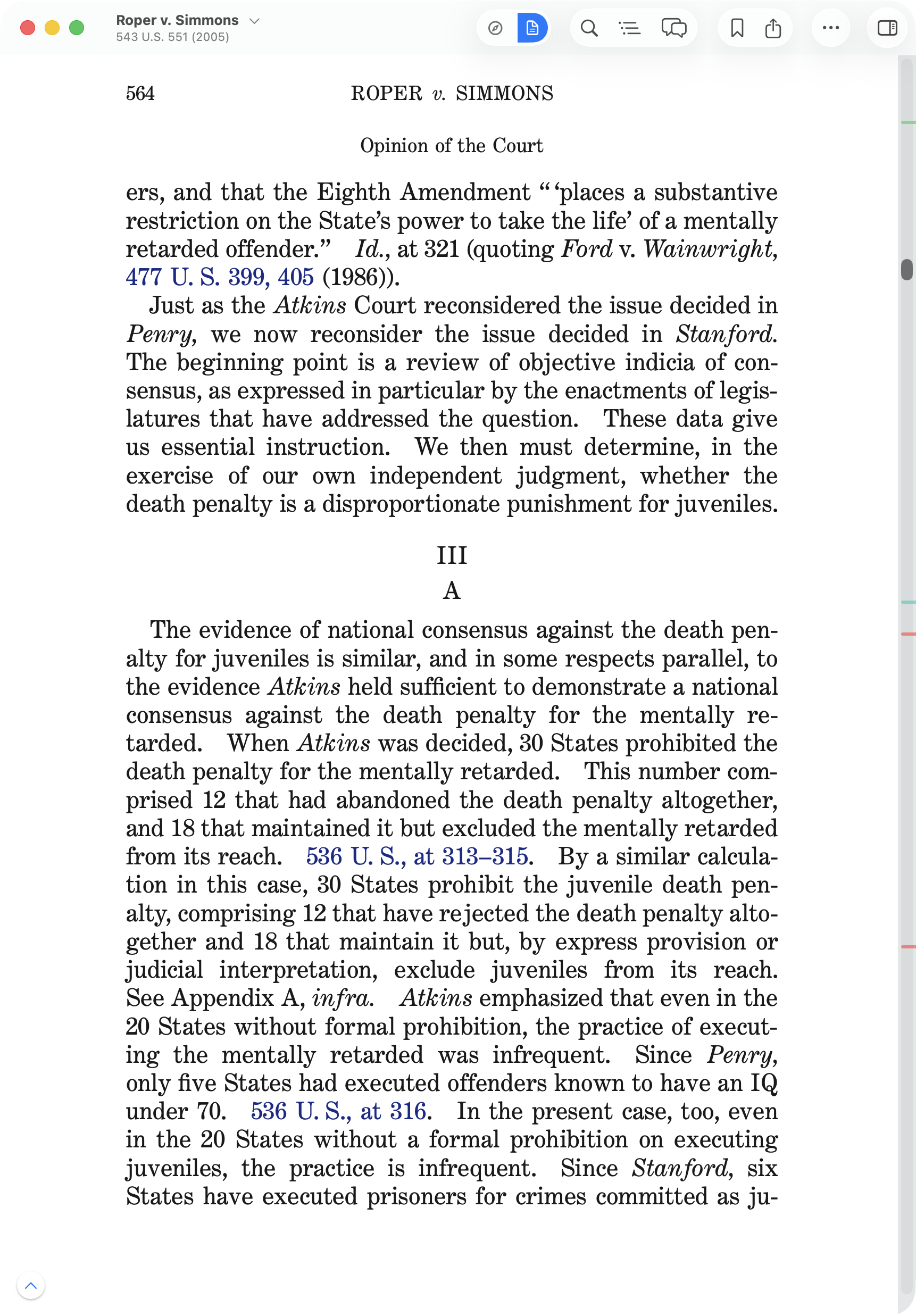 Case Viewer on macOS showing a Supreme Court opinion with live citation links